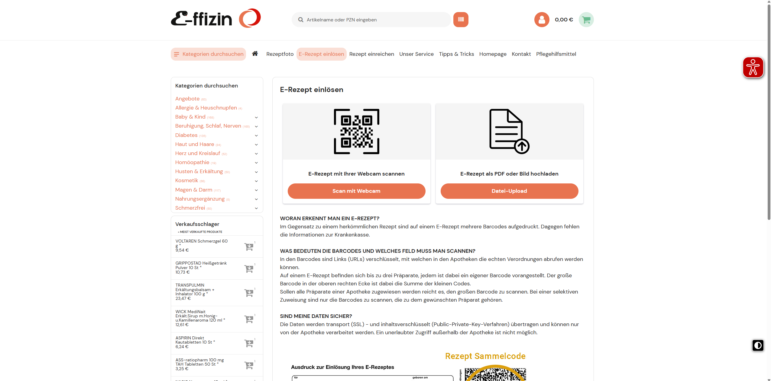 E-Rezept, QR-Code, PDF-Upload, Dokument, Webcam-Scan