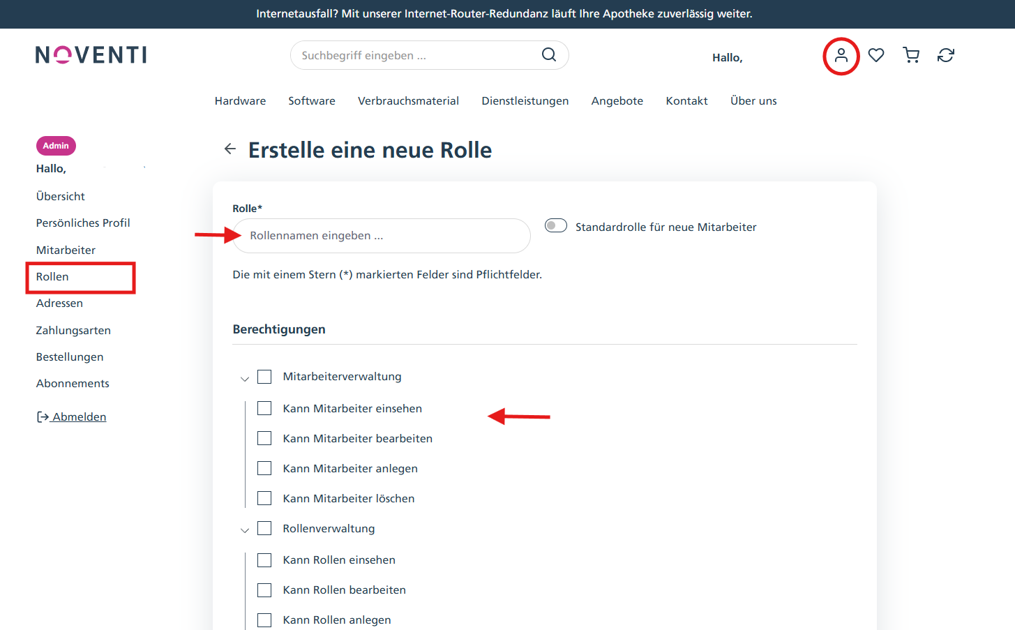 Rollenname, Rolle, Mitarbeiter, Rollenverwaltung, Administratoren