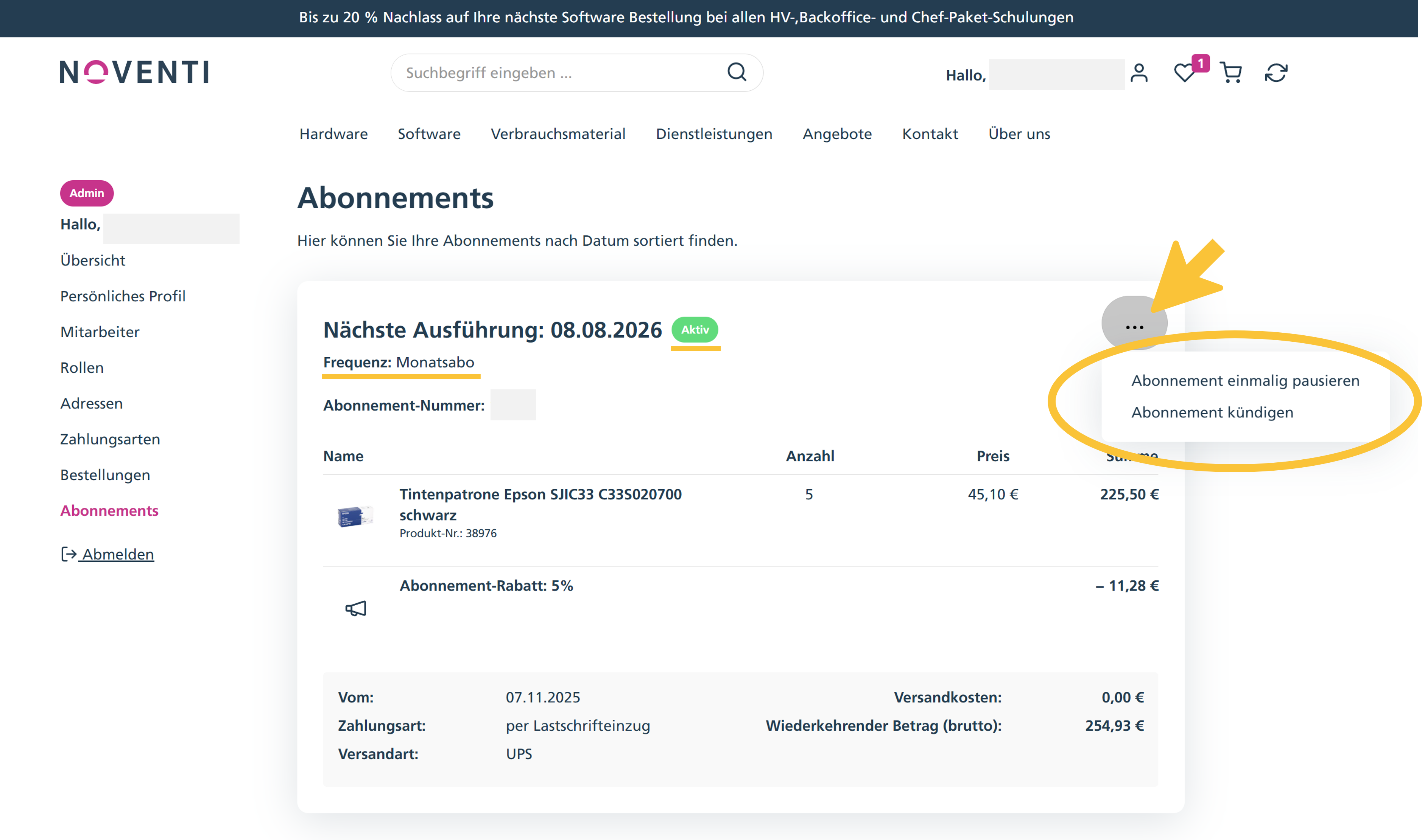 Abo_pausieren Abonnement, Konto, Abonnement-Verwaltung, Tintenpatrone, Epson SJIC33 C33S020700
