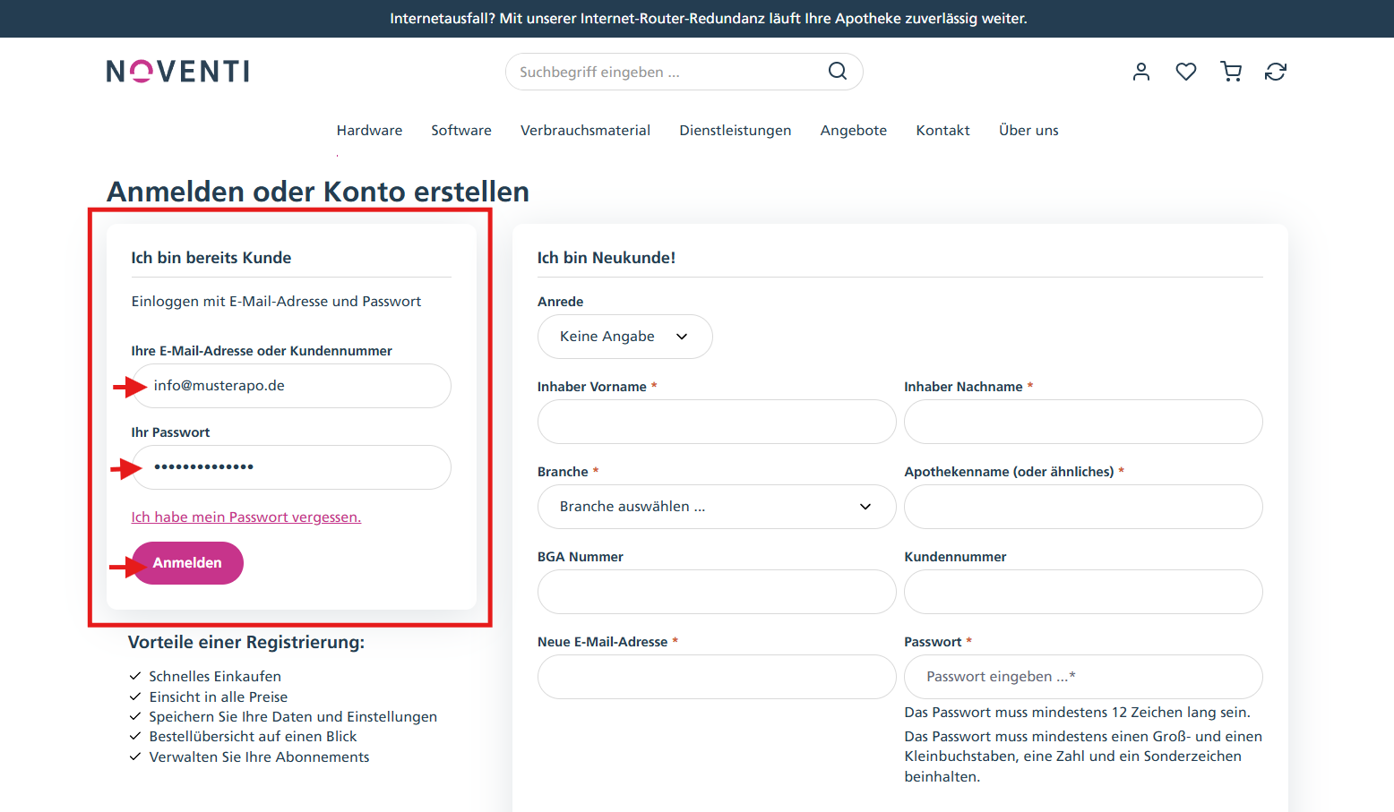 Konto, Anmelden, Login, E-Mail, Passwort