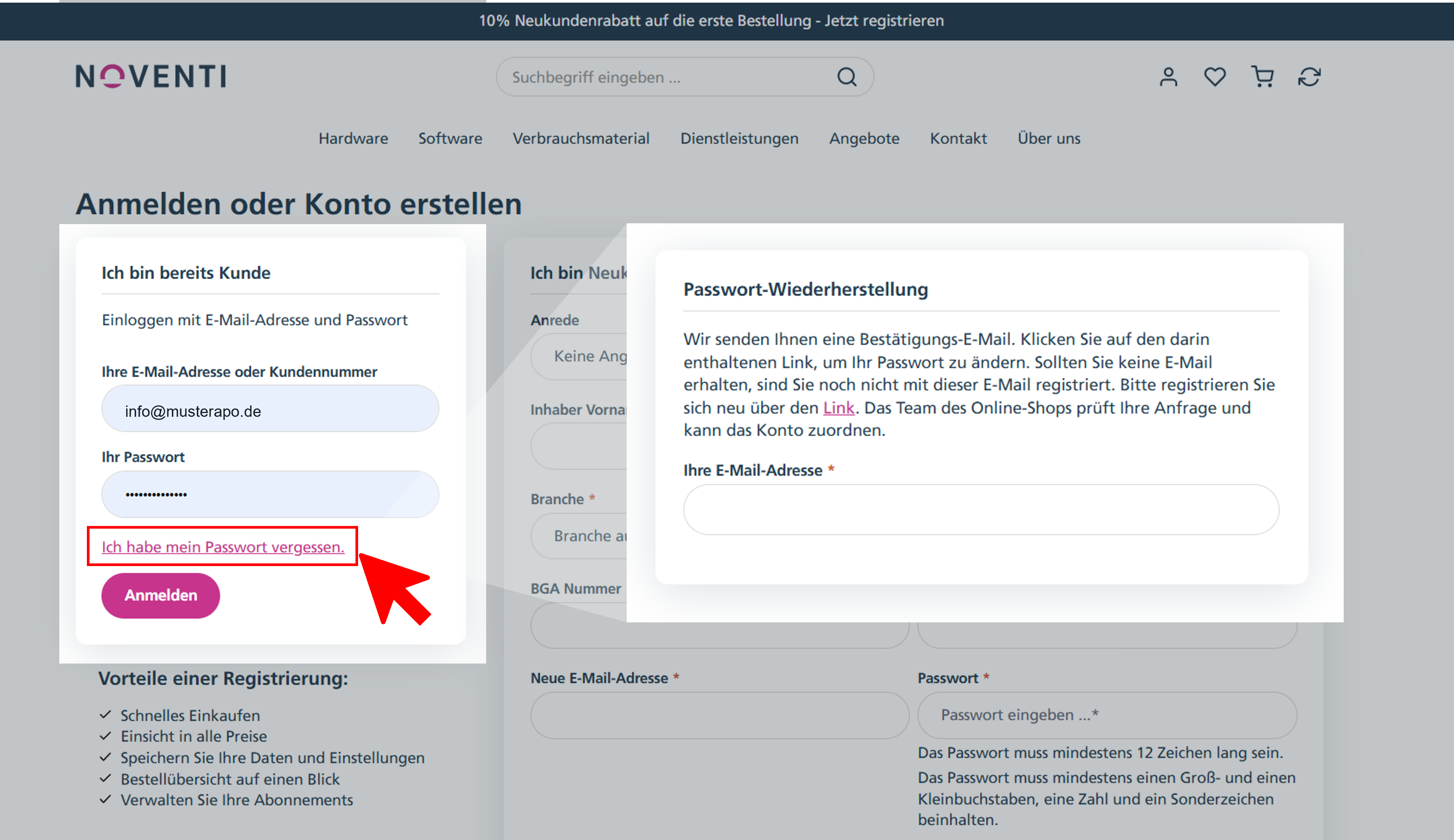 Anmelden, Konto, Passwort, Registrierung, E-Mail